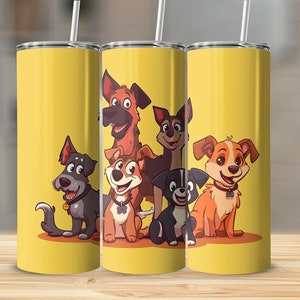 Custom Cartoon Dog Tumbler, Colorful Illustrated Pet Tumbler, Insulated Drinkware, Animal Lover, Unique Dog Owner Gift, 20oz Seamless Design