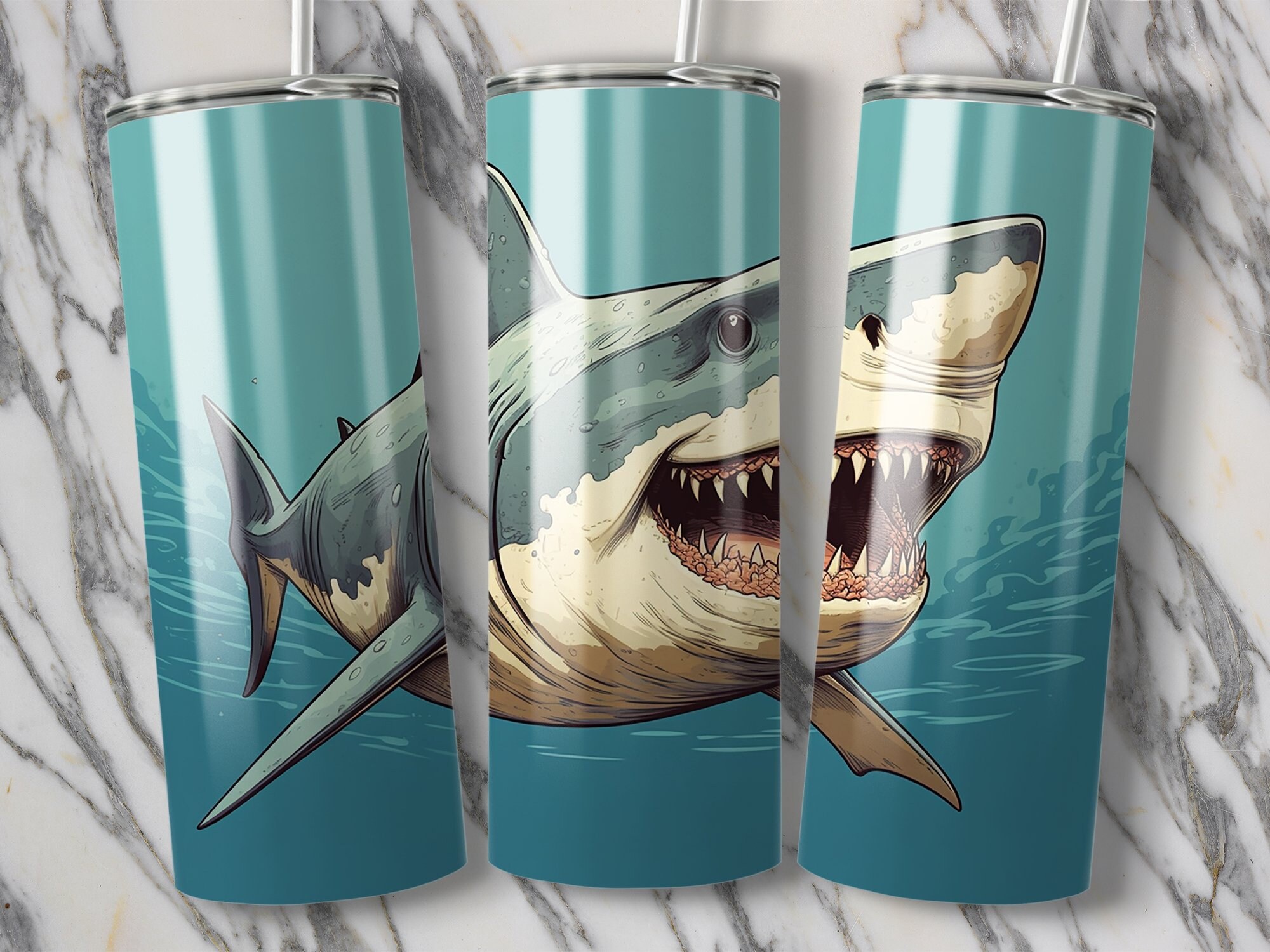 Cartoon Shark 20 Oz Tumbler, Funny Shark Tumbler, Funny Shark Gifts for ...