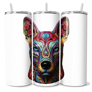 Hund Sugar Skull Skinny Becher mit Strohhalm, 20oz