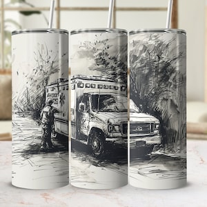 Ambulance Tumbler, EMT Tumbler Custom, Gifts for Women, Ambulance Gifts for EMTs, Best E.M.T Cup, Gift for Ems Worker, Seamless