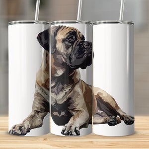 Mastiff Dog Tumbler, Custom Pet Portrait Insulated Cup, Dog Lover Gift, 20oz Stainless Steel Drinkware, Animal Art Travel Mug, Seamless