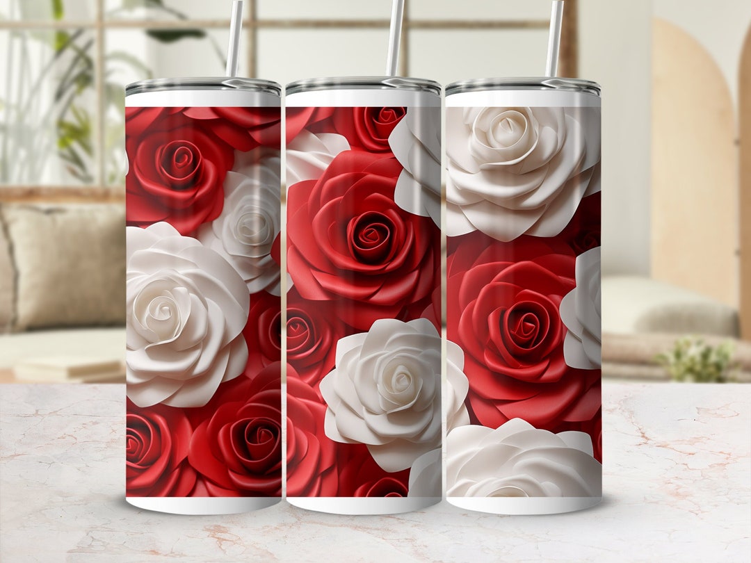 3d Red and White Roses Tumbler, 3d Printed Birthday Tumbler Gift for