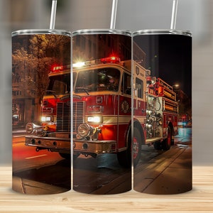 Firetruck Tumbler, Firefighter Tumbler Custom, Fireman Gift for Firefighter, Fire Station Tumbler Gift for First Responder, Seamless