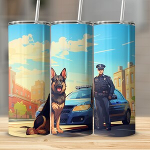 Cartoon Dog and Handler Tumbler Wrap Digital Download, Dog Trainer Gift, Dog Trainer Tumbler Wrap, Dog Handler, Police Dog