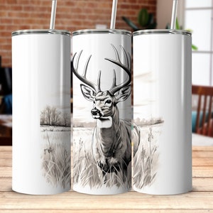 Stainless Steel Tumbler with Majestic Deer Graphic, Insulated Travel Mug, Nature Inspired Drinkware, Hunting Enthusiast Gift Idea
