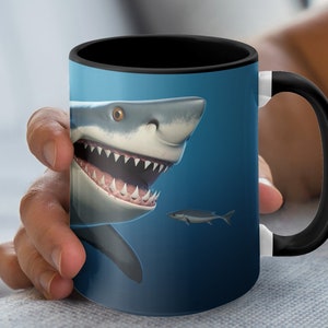 Taza de café divertida con diseño de tiburón de dibujos animados, regalo para ella, taza de tiburón, regalo para un amigo, taza de café divertida
