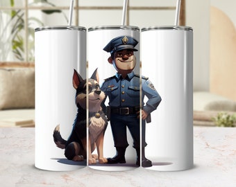 Cartoon Police K9 Tumbler, K9 Officers Dog Tumbler Personalized, Dog Lover Gift for Police Officer, Police K9 Gift for Him