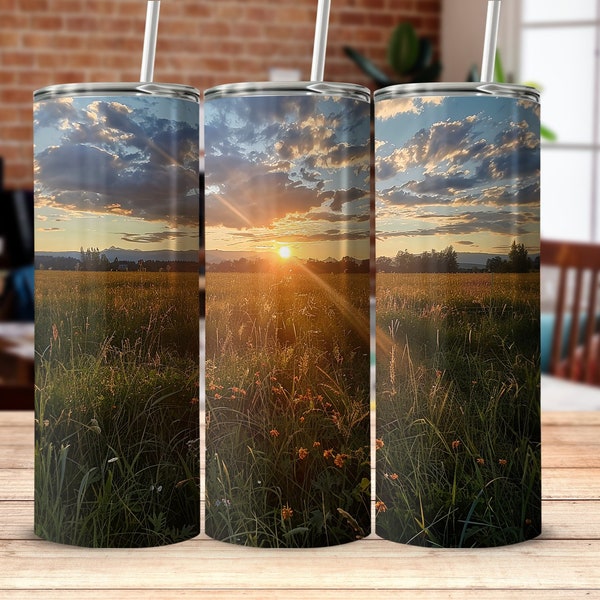Bicchiere termico Sunset Meadow, tazza termica da viaggio, bicchieri ispirati alla natura, acciaio inossidabile da 20 once