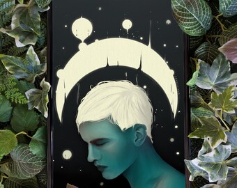 Art Print &quot;Blue Moon&quot; | Poster | Postcard | Ethereal | Moon | Stars | Wall Art | Astrology | Night Sky | Goth | Whimsical | Witchy