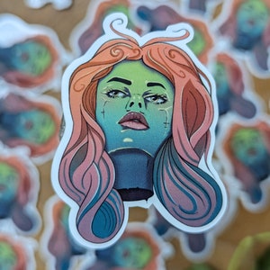 Pegatina "Cabeza de zombi" | Nervioso | Terror | Retrato | Zombi | Mujer | Veneno | Decorativo | Acrílico | Macabro