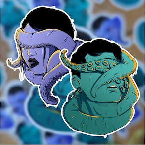 Pegatinas "Ahogándose en Tentáculos" | Cthulhu | Terror | Nervioso | Estilo de tatuaje | Alternativa | Retratos | Lovecraft | Sobrenatural | Mar