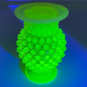 Vintage Fenton Topaz Yellow Opalescent 3.5 inch Vaseline Uranium Hobnail Glass Vase Glows