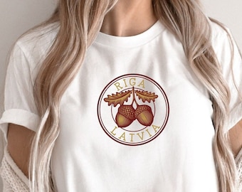 Letonia camiseta camiseta regalo, blanco letón bellota letón hoja de roble camiseta Kaive Oak Kaives Ozols Baltic Tee Latvijas Republika Riga camiseta