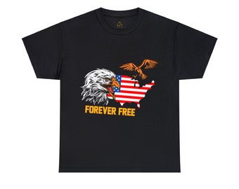 Eagle and Flag Forever Free Tee - Majestic American Freedom Shirt | Unisex Heavy Cotton Tee