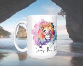 Narnia Courage Dear Heart 15 oz Ceramic Mug, C.S.Lewis, Narnia Mug, Aslan, Gifts for her, book lover gift
