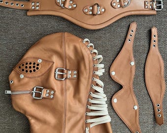 Leather Mask and Collar, Custom made, Adjustable