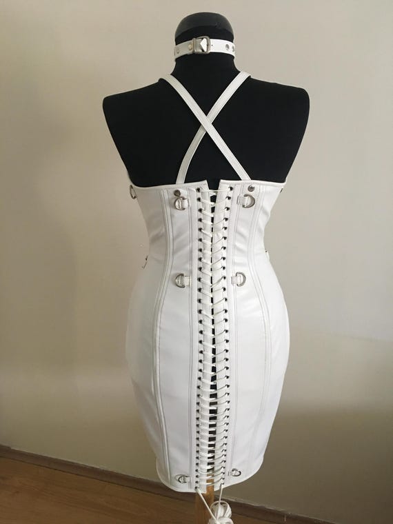 white christmas dresses White and Black corset with Leather Bag- Over Bust Corset – Miss Leather  Online
