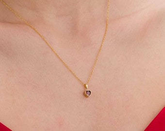 14K Gold Plated Birthstone Heart Necklace, Custom Birthstone Necklace, Personalized Gemstone Jewelry, Mother's Day Gifts, Women Gift For Mom
