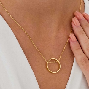 14K Gold Circle Necklace, Personalized Date Pendant, Handmade Ring Holder, Everyday Necklace, Gif For Her, Mother's Day Gifts,  Summer Gifts
