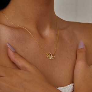 14K Gold Diamond Lotus Flower Necklace: Minimalist Jewelry Gift
