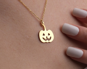 Pumpkin Necklace 14K Gold, Minimalist Halloween Pendant, Pumpkin Pendant, Handmade Gifts, Gift For Her, Handmade Jewelry, Best friend Gifts