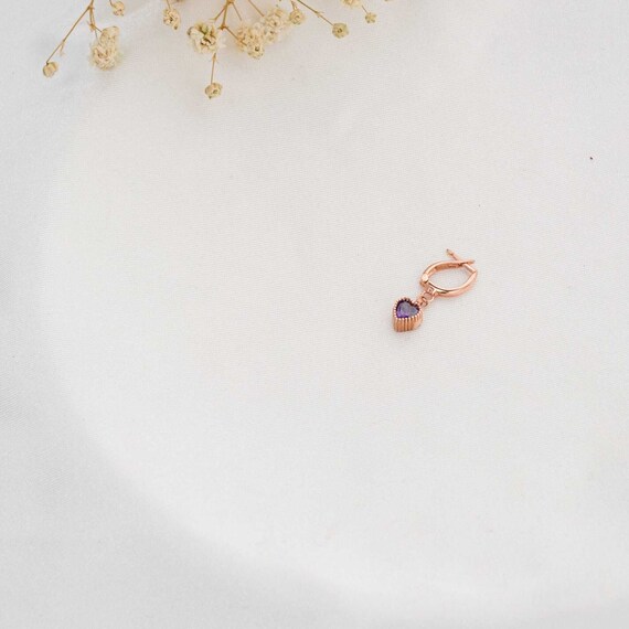 Custom Birthstone Earring, 14K Gold Plated Heart Birthstone