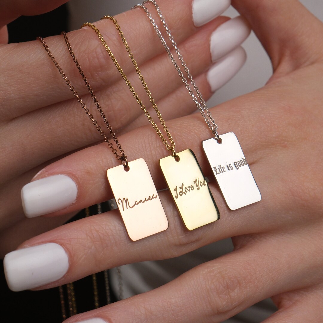 10k Gold Rectangle Name Plate Necklace 10k Gold Nameplate Necklace Two Gold  Nameplate Necklaces, Gold Bar