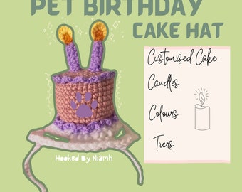 Handmade Crochet Personalizable Birthday Cake Hat for Cats - Adorable Pet Costume - Unique Gift for Cat Lovers - Customizable Colors - Cute