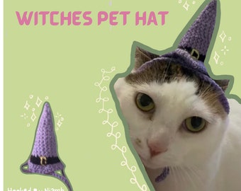 Handcrafted Crochet Wizard/Witches Hat for Cat - Magical Pet Costume - Unique Gift for Cat Owners - Customizable Colors - Cute Animal lovers