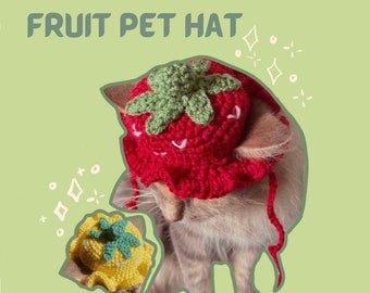 Handmade Crochet Cat Strawberry Hat - Adorable Pet Costume for Cats - Cute Feline Headwear - Unique Gift for Cat Lovers - Customizable Pet