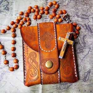 Leather Rosary Pouch No 1 · Religious Gifts · Perfect 1st Communion, Confirmation, Christian, Gift · Godmother&#39;s Gift and Baptism Favors