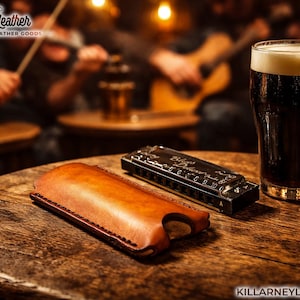 Harmonica Holder No. 1, Handmade Leather Harmonica Case · Gift for Musician, Dad, Husband, or Son or Groomsman Gift