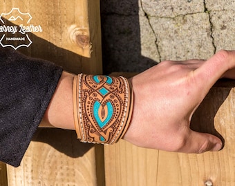 Folklore Bracelet - Norse Bracelet - Leather Wristband Bracelet - Long Distance Gift - Custom Bracelet - Protection Bracelet 01