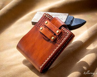 Mens Leather Wallet - Carved Tooled Wallet Men - Handmade - Celtic Wolfhound Design - Gifts for Men