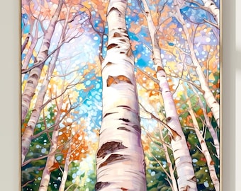 Watercolor Aspen Tree Print: Colorado Autumn Forest Wall Art