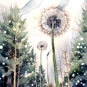 Dandelion watercolor painting square art print farmhouse wall art floral landscape poster home decor gift art