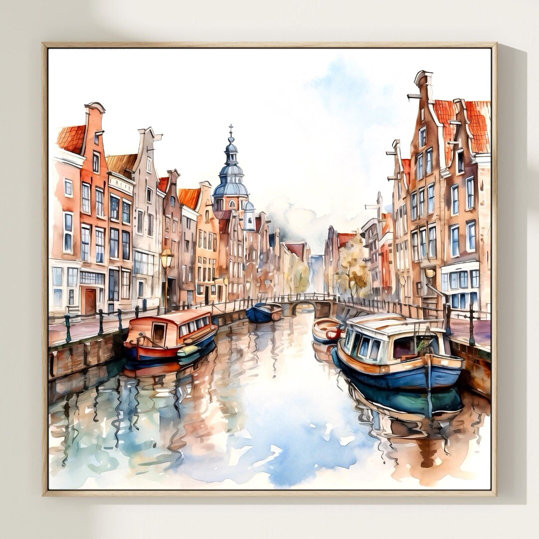 Amsterdam Watercolor Art Print: Canal Scene, Travel Poster - Etsy