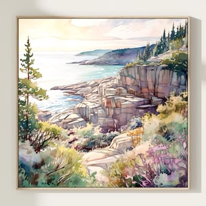 Acadia National Park Print, Maine Travel Watercolor Painting Gift Hiking Wall Art Home Decor Gift Poster