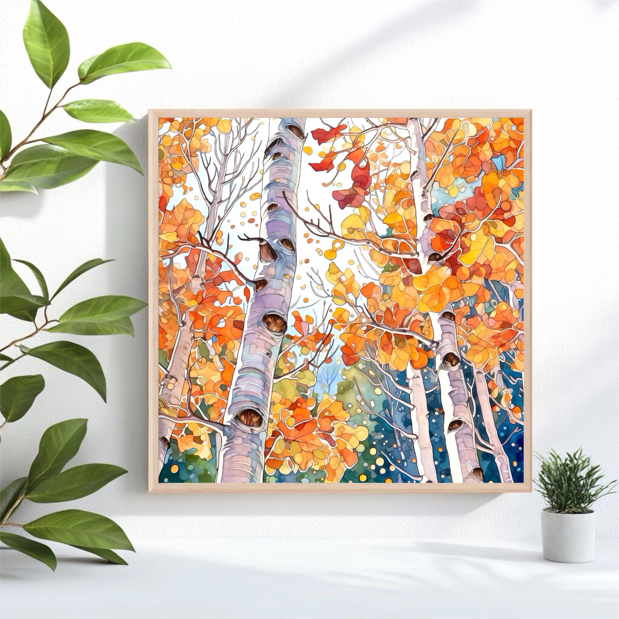 Autumn Aspen Forest Watercolor Art Print: Birch Tree Wall Decor - Etsy