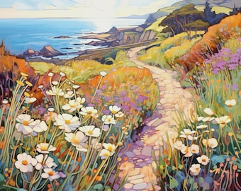 Impression d'art aquarelle du parc national des îles Channel : paysage côtier californien