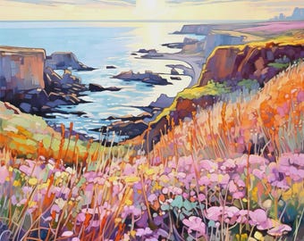 Impression d'art aquarelle du parc national des îles Channel, décoration murale paysage côtier californien