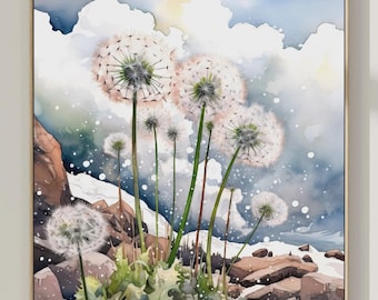 Dandelion Watercolor Painting: Square Floral Art Print