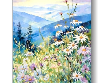 Blue Ridge Mountains Painting Blue Ridge Parkway Watercolor Art Print North Carolina Wall Art Wildflowers Artwork Landscape Poster