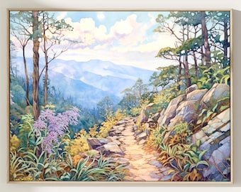 Appalachian Tailoration Blue Ridge Mountain Aquarell Malerei Kunstdruck Wohnkultur Geschenk