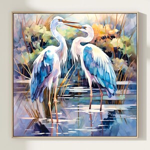 Great Blue Heron Watercolor Painting Art Print, Heron Bird Poster, Home Decor Gift Art