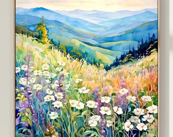 Blue Ridge Mountains Watercolor Art Print, North Carolina Landscape Painting, Mountain Wall Decor