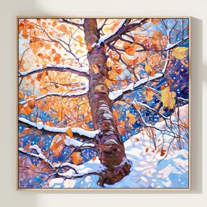 Snowy Forest Wall Art, Watercolor Forest Landscape Art Print, Home Decor Gift Art
