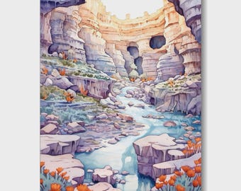 Carlsbad Caverns National Park Wall Art – Watercolor Cave Landscape Print, USA Travel Poster