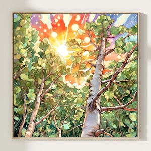 Sunset Trees Wall Art Poster Vibrant Landscape Painting Print Colorful Nature Inspired Art Serene Forest Home Decor Gift Art