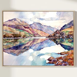 Scotland Print, Travel Wall Art, Loch Morar Lake, Highlands in the British Isles Watecolor Painting, Home Decor Gift Art